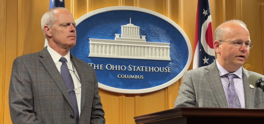 Rep. Adam Bird (R-New Richmond) and Sen. Andrew Brenner (R-Delaware) at a press conference in May 2024.
