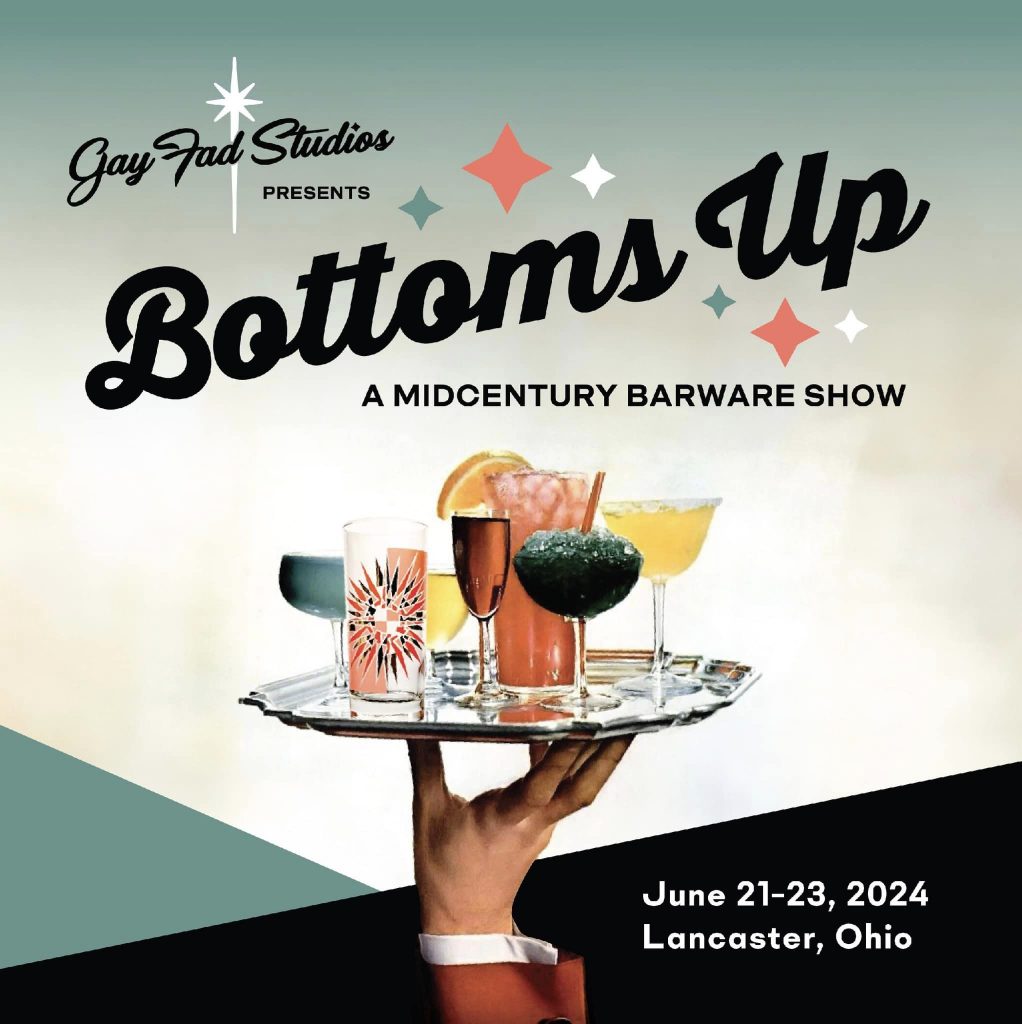 A flyer for the "Bottoms Up" event. It depicts a hand holding a tray of cocktails.