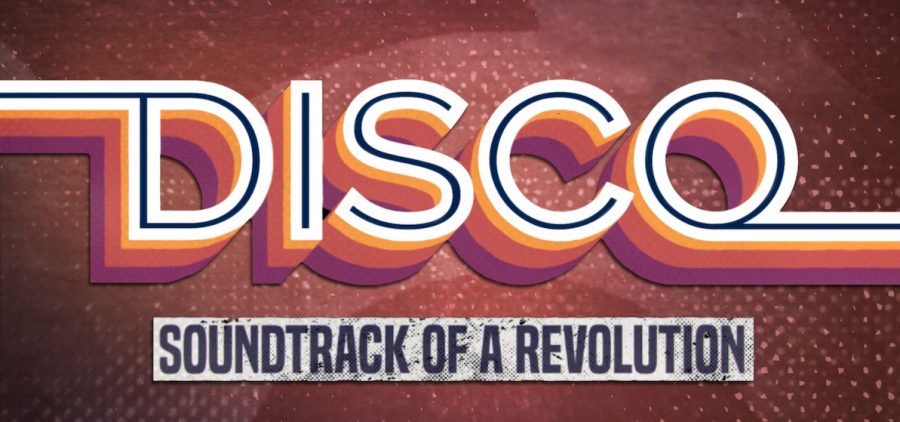 Disco Soundtrack of a Revolution sign in 19702-80s disco text style