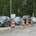 Traffic backs up on one-way West Union Street in Athens.