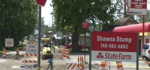 One lane of West Union Street in Athens is closed to traffic while work is done laying new drain, water and sewer lines.