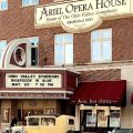 View of the Ariel Opera House in Gallipolis Ohio with Ohio Valley Symphony posting on the marque