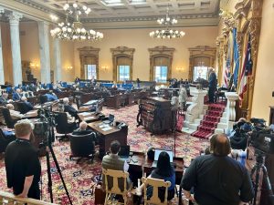 The Ohio Senate chamber with senators finishing the passage of a new bill.
