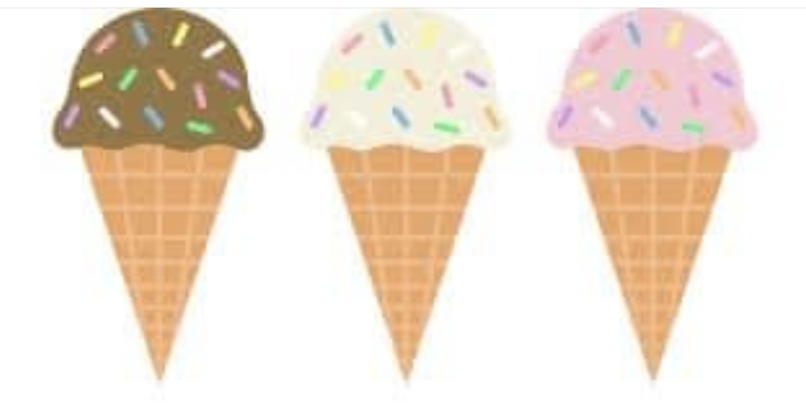 Clip art of three ice cream cones.