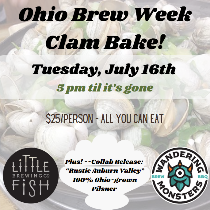 A flyer for the Ohio Brew Week Clam Bake.