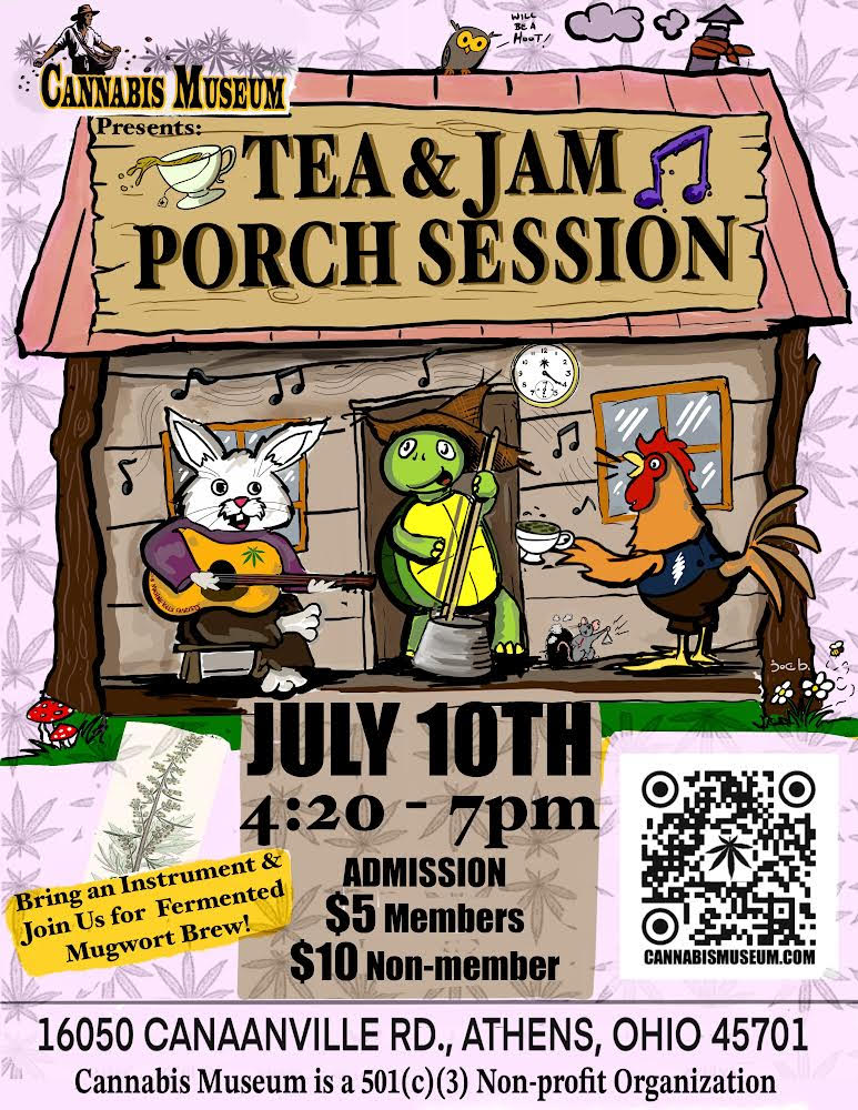 A flyer for the Cannabis Museum's tea party.
