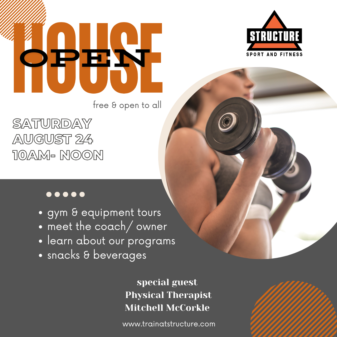 A flyer for the open house event at the Structure Gym.