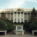 The Greenbrier Hotel, a five-star resort in White Sulphur Springs seen from the front.