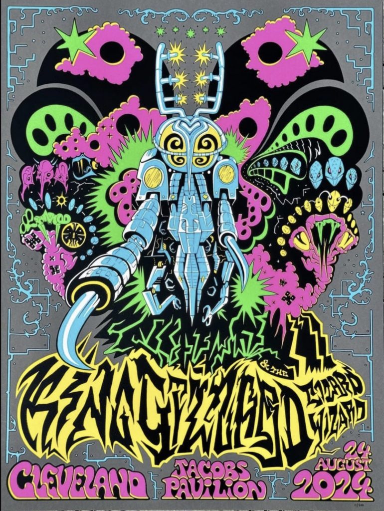 The psychedelic poster art for King GIzzard and the Wizard LIzard's show at Jacob's Pavilion on August 24, 2024. 