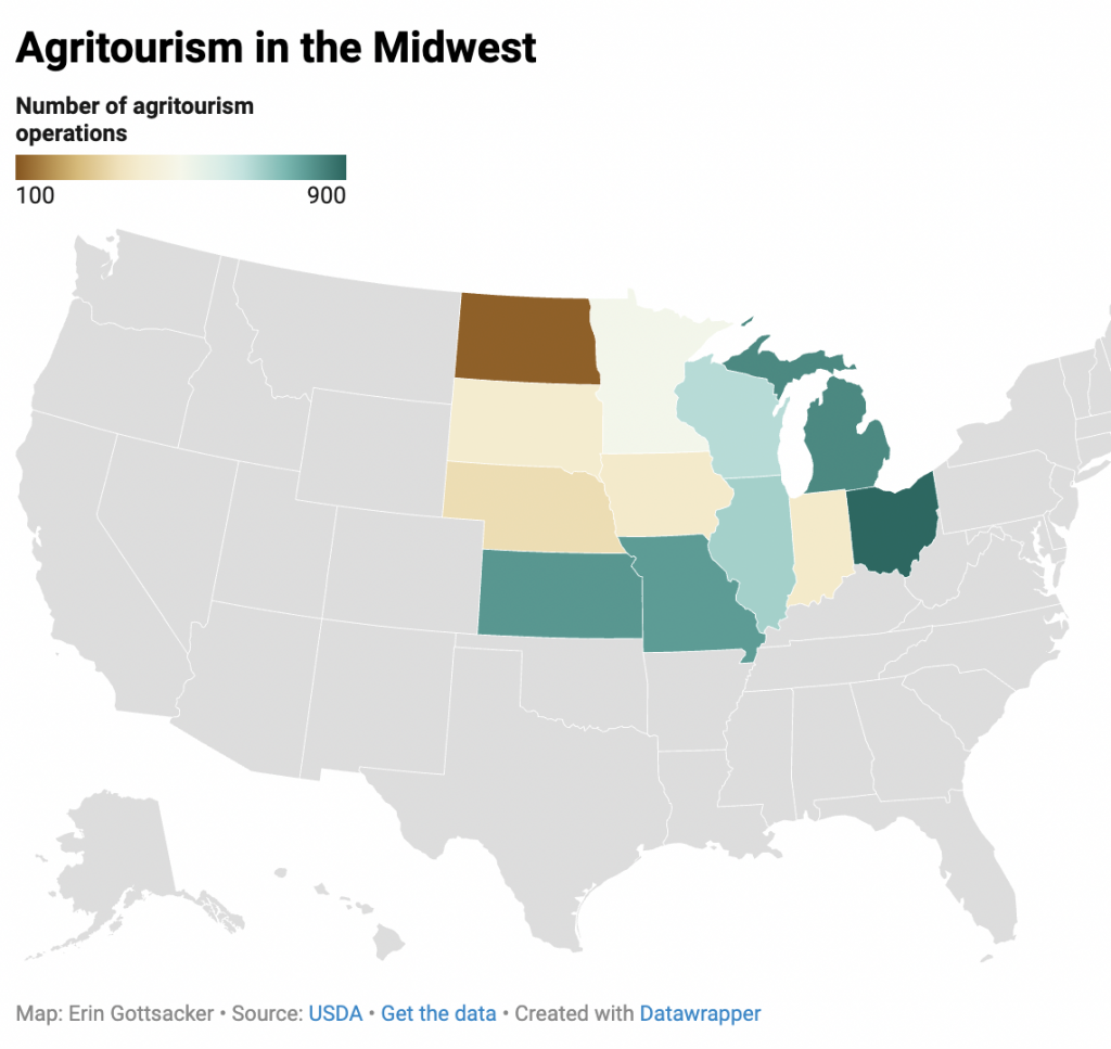 A map graph shows agritourism in the Midwest.