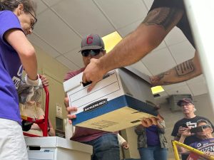 Voters with boxes of signatures for the Ohio redistricting amendment.