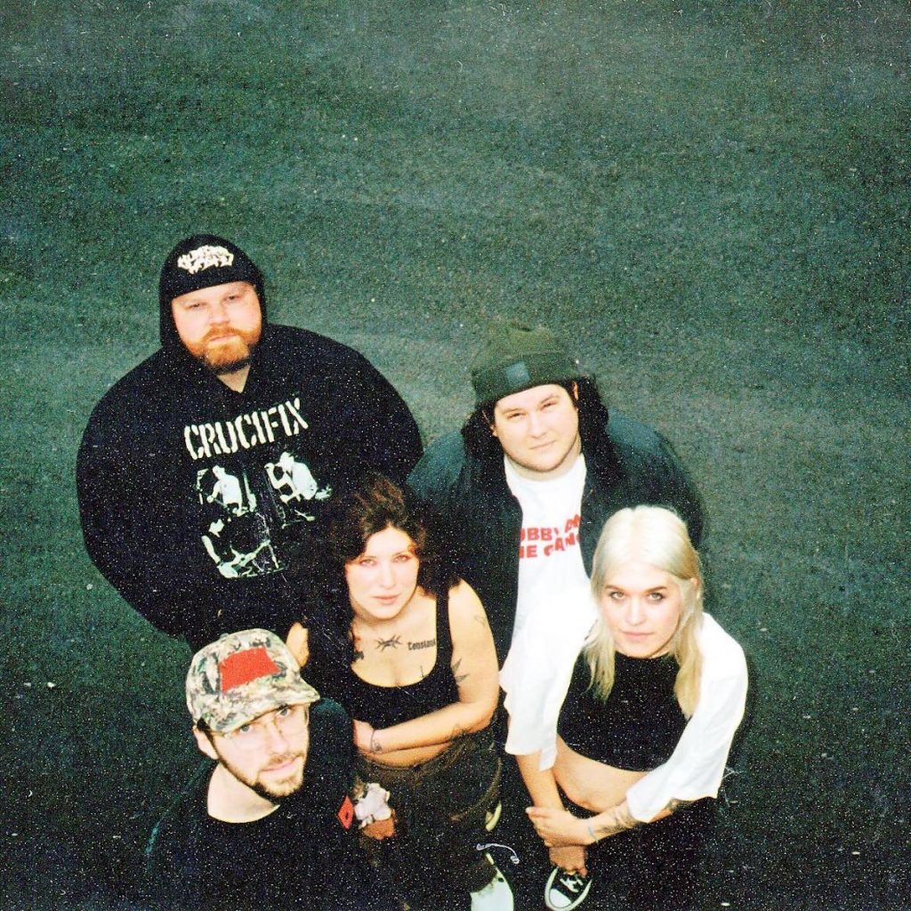 The five members of hardcore group Gel in a promotional photo. 