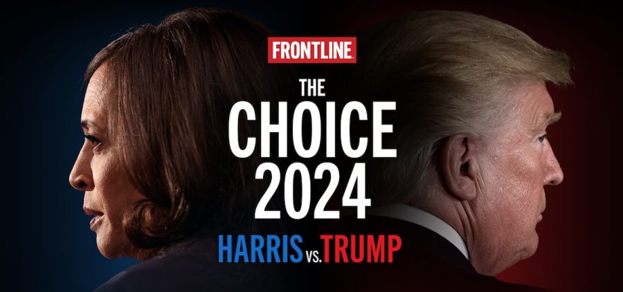 Frontline "The Choice 2024: Harris vs. Trump". Side of each candidates face looking away from each other