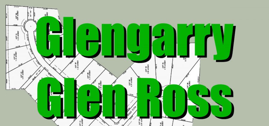 The logo for the ABC Players' production of "Glengarry Glen Ross." It shows a map of counties with a Cadillac superimposed over it with the text of the show's name.