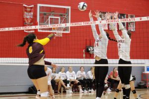 Lancer Karlee Grimm attacks at the net