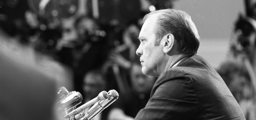 Gerald R. Ford sitting before the House Judiciary Committee during his Vice Presidential confirmation hearings in 1973. Credit: David Hume Kennerly / Gerald R. Ford Presidential Library