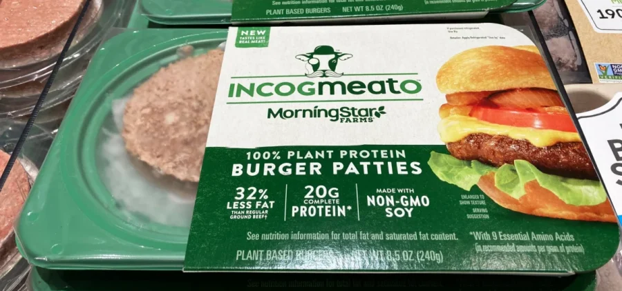 Packaging for Incogmeato products in a grocery story.