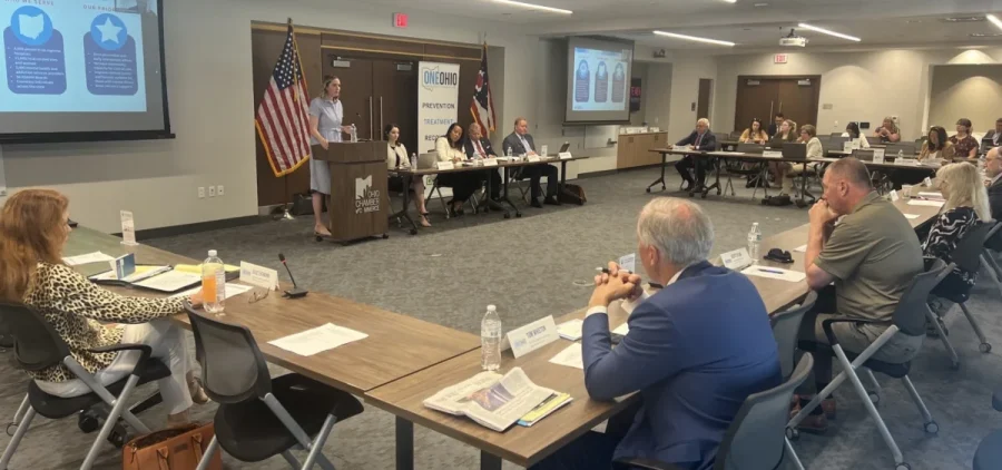 LeeAnne Cornyn, director of the Ohio Department of Mental Health and Addiction Services, speaks at the OneOhio Recovery Foundation's board meeting