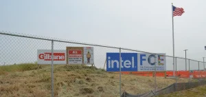 A fence surrounds the site of an Intel plant under construction northeast of Columbus.