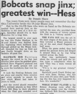 Bill Hess quoted saying "This is my greatest victory" after Ohio knocked off Miami in 1960. 