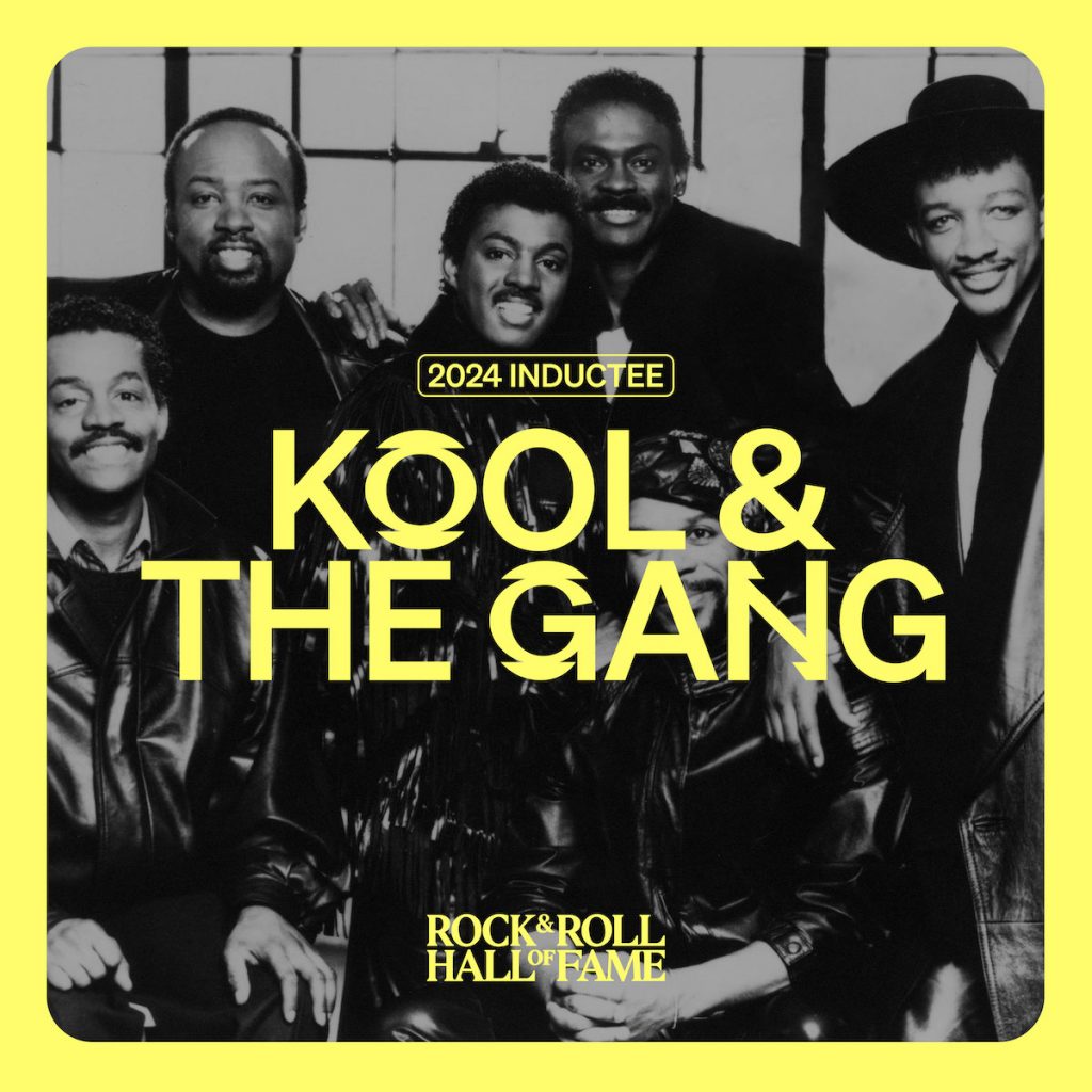 A black and white image of the band Kool & the Gang. 