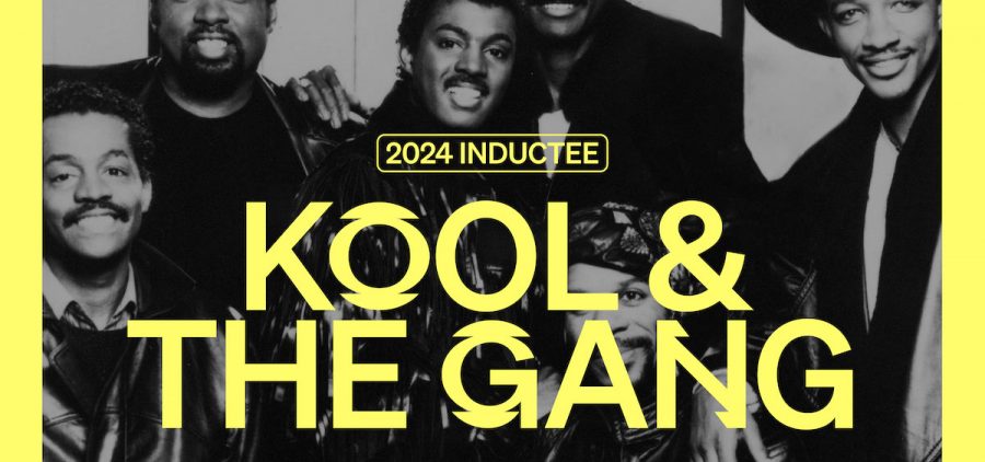 A black and white image of the band Kool & the Gang.