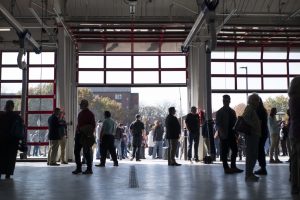 People check out the garage bays of the new Athens Fire Department headquarters.