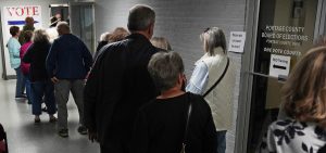 People line up for early voting at the Portage County Board of Elections