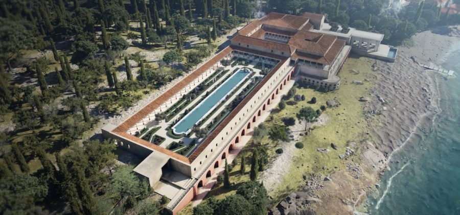 Recreation of the Villa of the Papyri from above. Credit© Impossible Factual