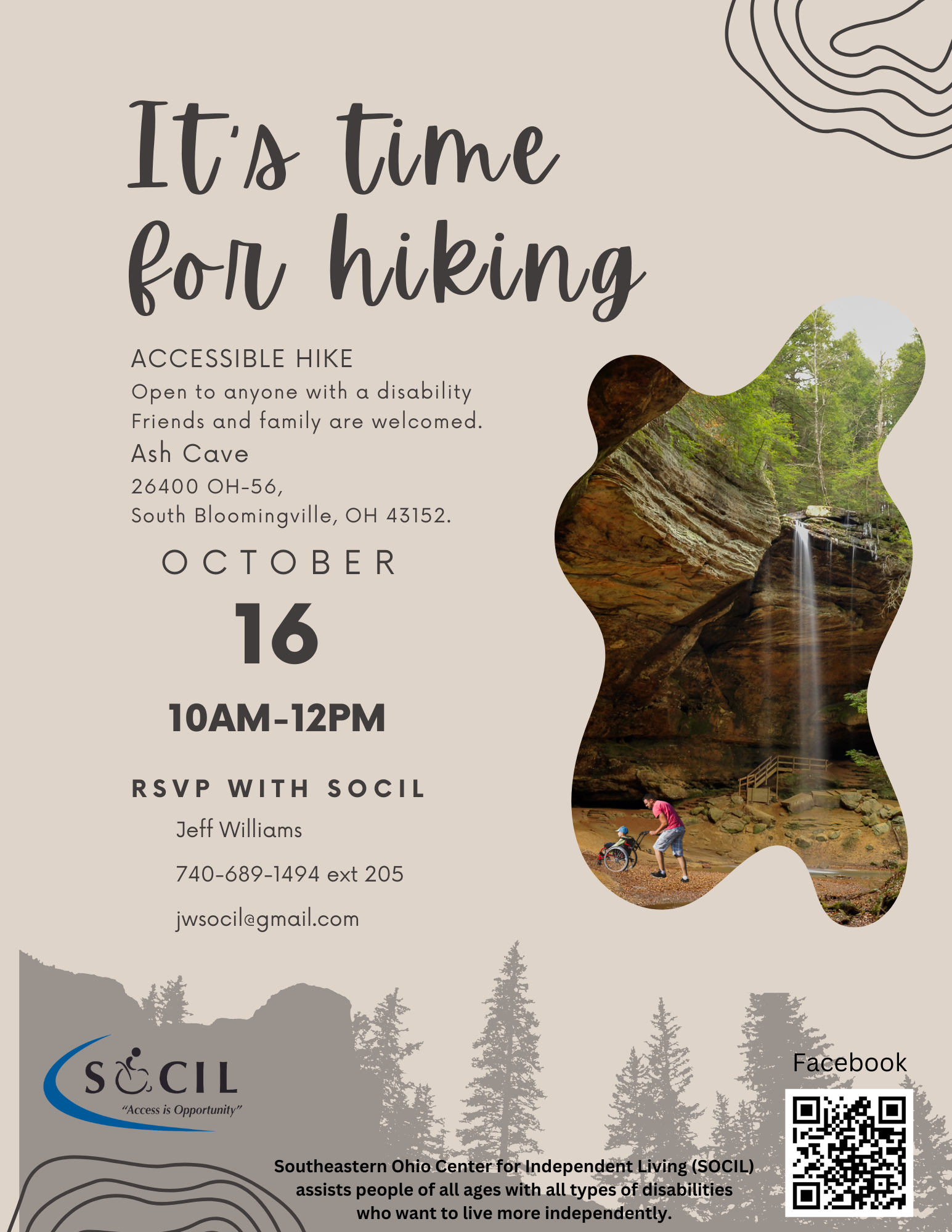 A flyer for an Ash Cave Hiking program.