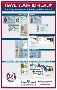 A poster shows acceptable forms of voting ID