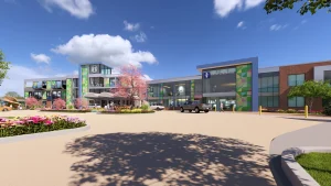 A rendering shows what the new women and children's hospital will look like.