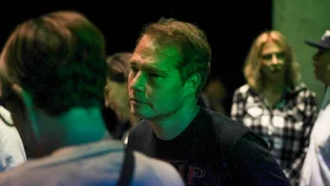 Artist Shepard Fairey talks with a group after giving a talk at the Contemporary Arts Center in Cincinnati in September. ‘