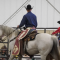 Two riders on horses at the annual Rodeo on the Hocking in Nelsonville.