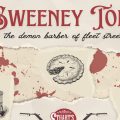 An image with red text against a parchment colored background that reads "Sweeney Todd: the Demon Barber of Fleet Street."