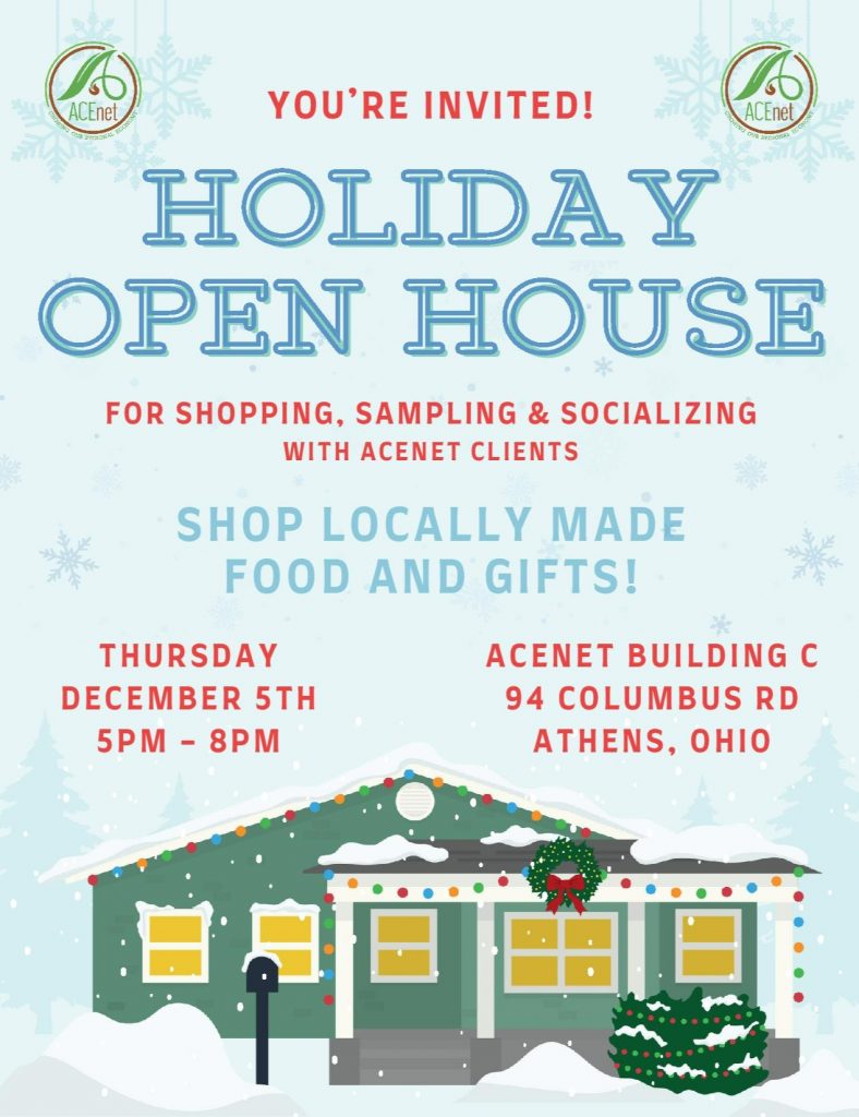 A flyer for ACENet's Holiday Open House.