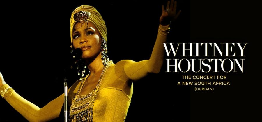 Whitney Houston - The Concert for a New South Africa (Durban) text with Whitney on stage in golden dress