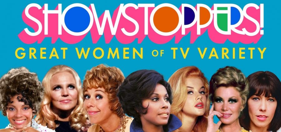 SHOWSTOPPERS! GREAT WOMEN OF TV VARIETY title slide. Seven different television women pioneers with close ups under the text