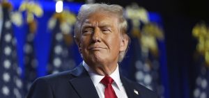 Republican presidential nominee former President Donald Trump arrives at an election night watch party at the Palm Beach Convention Center, Wednesday, Nov. 6, 2024, in West Palm Beach, Fla.