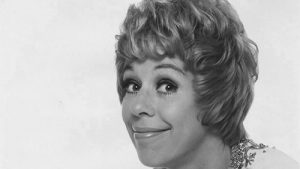 close up black and white of TV pioneer Carol Burnett smiling