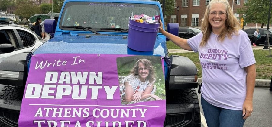 Dawn Deputy, an Independent write-in candidate for Athens County treasurer, at a campaign event.