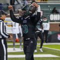 Parker Navarro celebrating a touchdown vs Eastern Michigan.