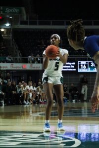 Kennedi Watkins shoots a free throw in Ohio's loss to Georgia Southern. 