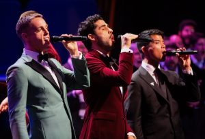 Left to right: Nic Rouleau, Jacob Gutierrez and Telly Leung performing on stage in BROADWAY'S LEADING MEN: A MUSICAL CELEBRATION