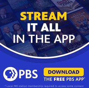 Download button with text "Stream it all in the App" Download the free PBS App