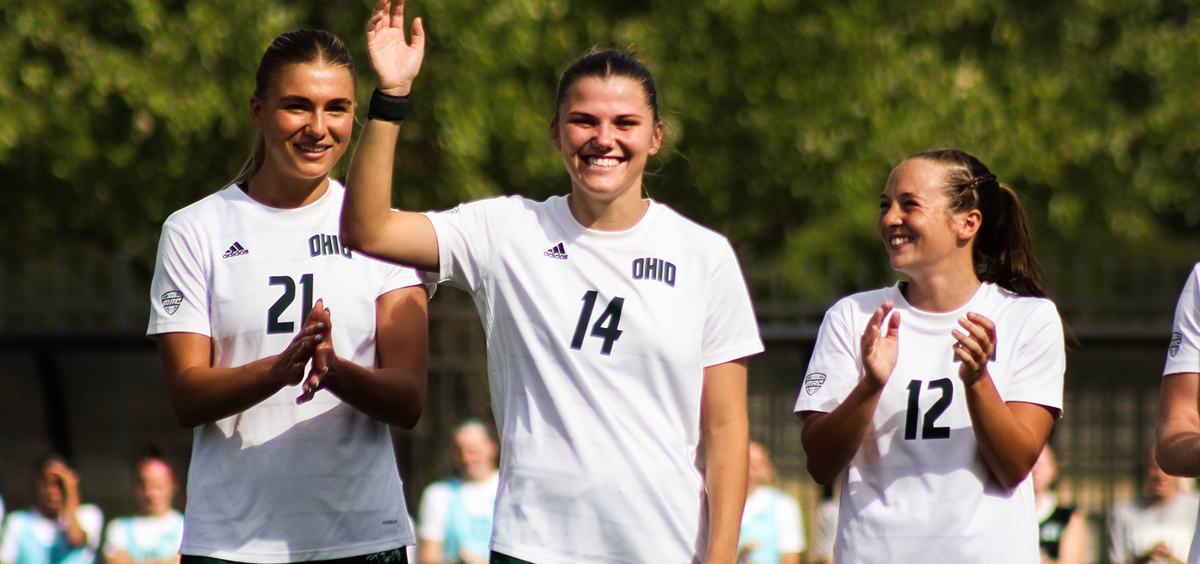 Now MAC Defensive Player of the Year Norah Roush waving in the pregame line.