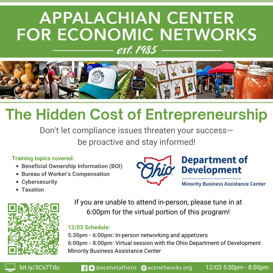 A flyer for a program called "The Hidden Costs of Entrepreneurship"