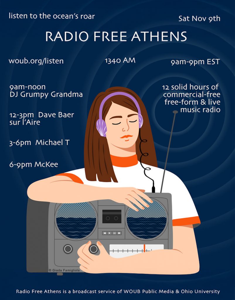 An image with the line up for Radio Free Athens on November 9, 2024 on it. 