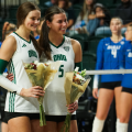 Makenna Schafer (#5) and Elizabeth Hoerlein (#7) are honored pregame for senior day.