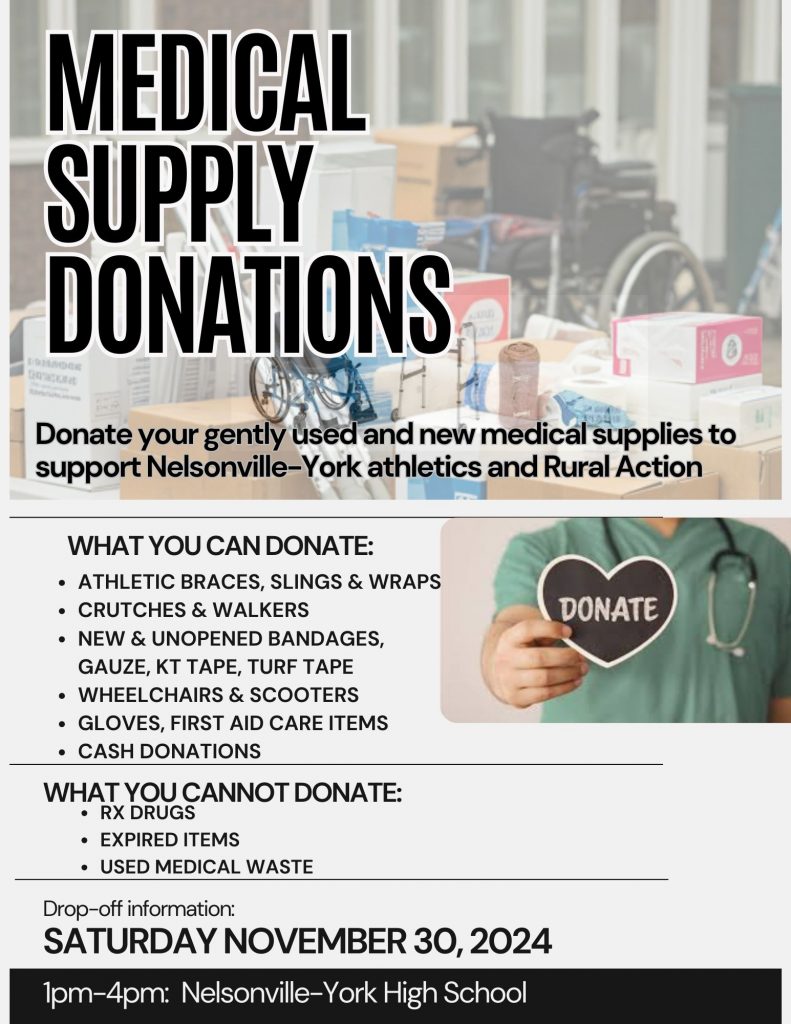 An image of a flyer for a medical supply donation program.